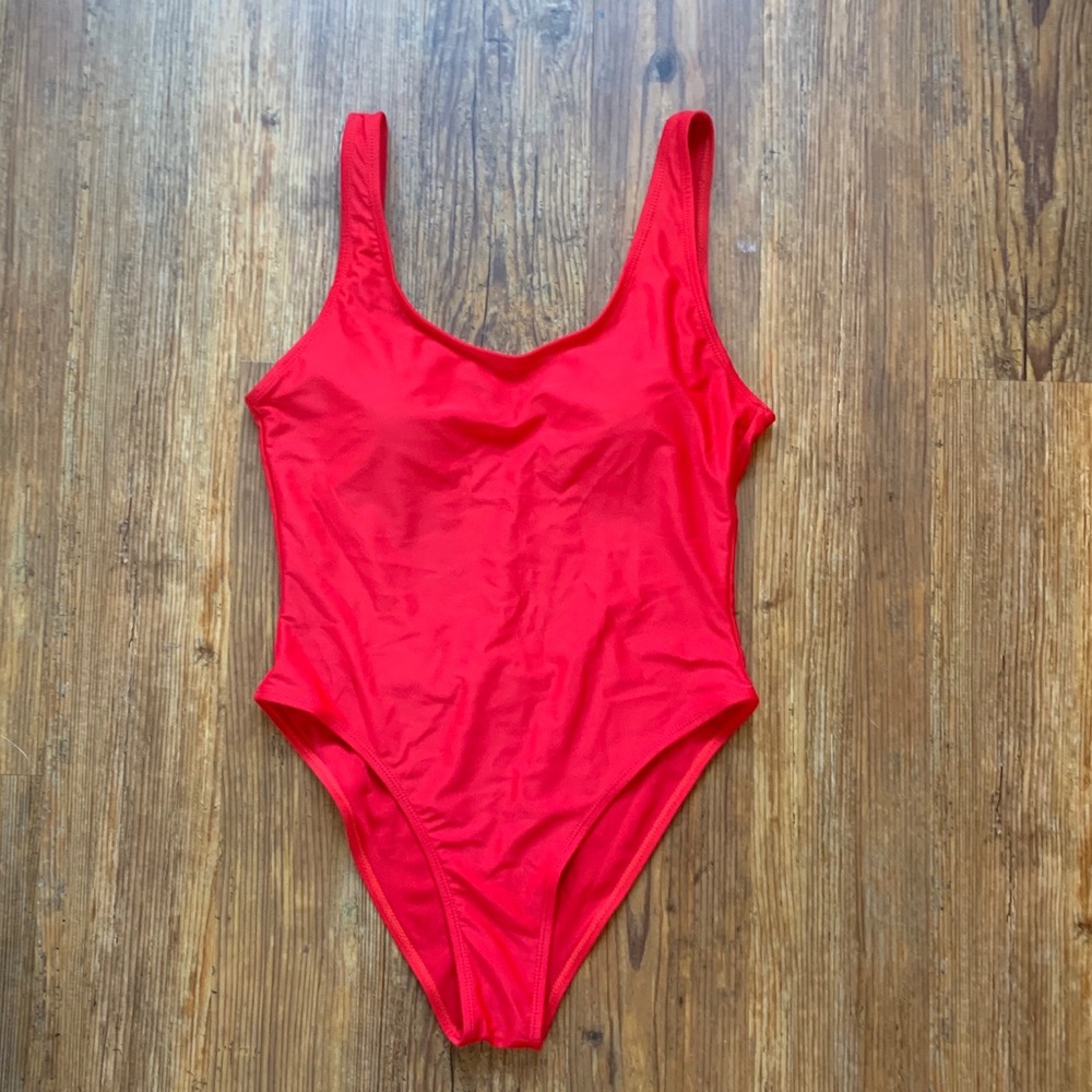 Red one piece bathing suit